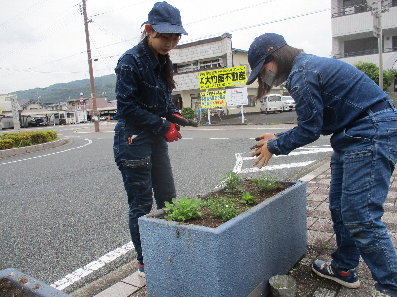 【地域生活科】グリーンライフコース井原駅バス停プランター植栽